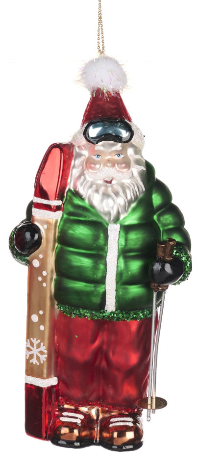 Kerstbal ski santa groene jas